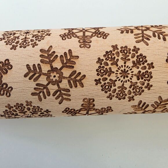 World Market Embossed Rolling Pin Snowflake Pattern Wooden Cookie Dough Roller - Picture 5 of 9